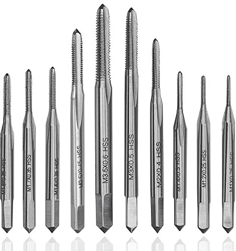 Mesee Set di 10 Mini Maschi per Filettare Metrici in Acciaio Rapido, Micro Maschi per Macchine M1-M3.5 Strumento per Filettatura Utensili per Maschiatura a Scanalature Diritte
