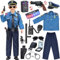 G.C Polizei Kostüm Kinder mit Mütze Gürtel Polizei Ausrüstung Schulter Licht Recorder Handschellen Sonnenbrille Walkie Talkie Polizei Spielzeug Halloween Karneval Kostüm für Jungen (S, 4-5 Jahre)