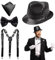 NebulaGlam Glitzer Accessoires Herren, 4 Stück Glitzer Kostüm Herre, Glitzer Fliege und Hosenträger Herren Pailletten Zylinder Hut Taschentücher, für Karneval Fasching Mottoparty (Schwarz)