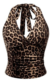 GORGLITTER Women's Sleeveless Crop Halter Neck Top Leopard Print Top Brown