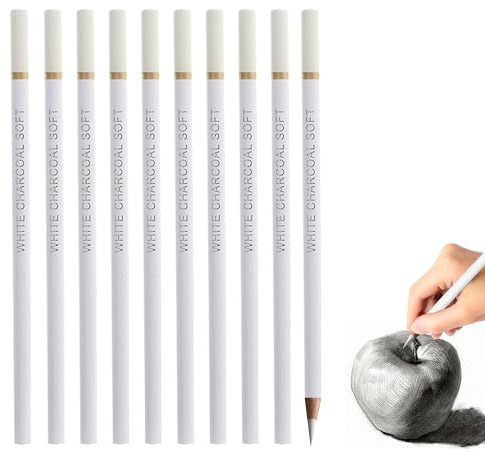 Bansusu 10PCS White Charcoal Pencil Set 4MM Thick Lead Core Sketch Pencils for Artist, Beginner, Student Drawing, Sketching, Blending