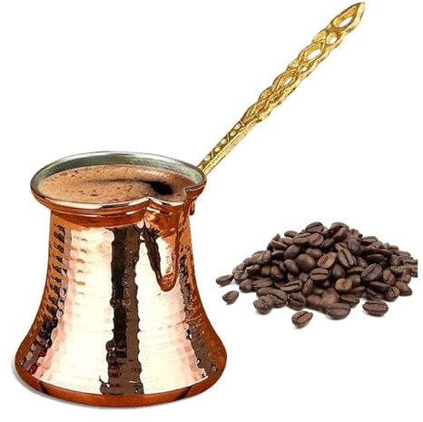 NAGODYA Cafetière turque en cuivre, cafetière grecque arabe, aspect cuivre antique, ottomane traditionnelle fabriquée à la main, cadeau unique pour les amateurs de café, 227,6 g