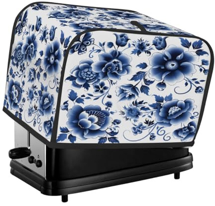 Blue White Flower Toaster Cover 2 Slice Wide Slot Washable Small Appliance Bag Fingerprint Bread Maker Cover Protection Bread Machine Covers Kitchen Counter Toaster Oven Dust Covers
