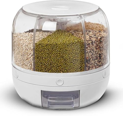 SUPER FOREST Dispensadores de Alimentos, Almacenamiento de Alimentos, dispensador de Granos y arroz, contenedor Giratorio de 360° de 8 Cuartos con 6 Compartimentos, diseño Compacto, para Granos