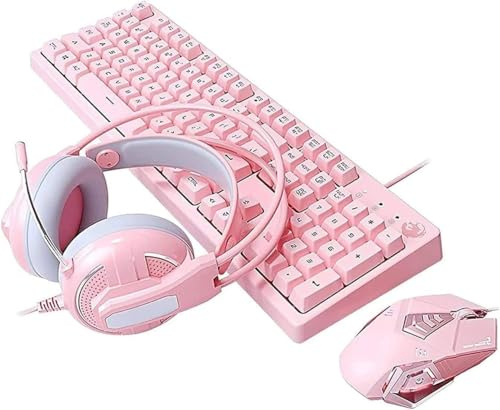 SHRGOMPIT Ensemble Souris et Casque rétroéclairés, Clavier Filaire USB rétroéclairé, Clavier et Souris de Jeu LED, Casque avec Microphone for PC, Ordinateur Portable, Windows
