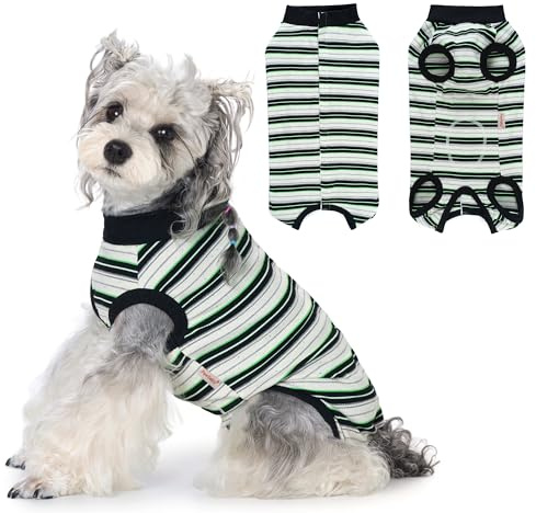 PawSailor Body Chien Rayée Combinaison de Récupération pour Chien Élastique Coton Doux Body Post-Opératoire Femelle Mâle Shirt Médical Chiot, Alternative au Cône, Protecteur Plaie, Noir XS