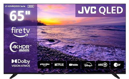 JVC Fernseher 65 Zoll Fire TV 4K QLED Smart TV mit Dolby Vision HDR, Dolby Atmos, Alexa Sprachsteuerung und Triple Tuner, UHD Fernseher LT-65VRQ3555 (2026)