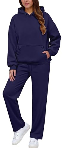 Kobilee Tuta Sportiva Donna Completa 2 Pezzi Tuta Invernale Ginnastica Elegante in Pile Vello Foderato Felpa Cappuccio e Pantaloni Casual Abbigliamento per Jogging Correre Fitness, S-3XL