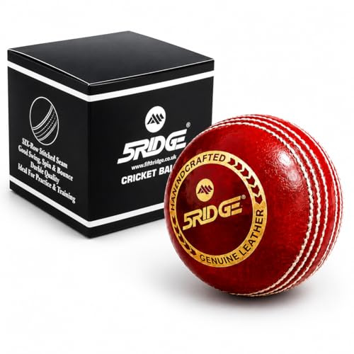 5RIDGE Cricket Ball, Genuine Leather, Handcrafted, Six-Row Stitched Seam, for Practice, Training and Match Play