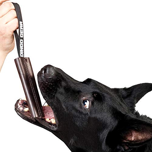 DINGO GEAR Hundbett ryck handgjord av brunt kornigt läder, stark dragleksak för bitträning IPO smidighet och bara kul S00230