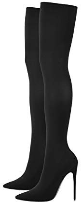 Only maker Damen Overknee Stiefel Spitze High Heels Stiletto Stretch Boots Pumps Schwarz 46 EU