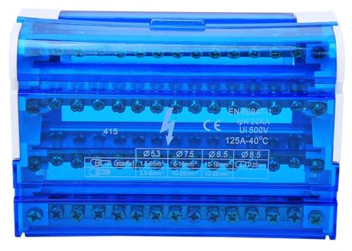 BOROCO Morsettiera Distribuzione DIN, Morsettiera Guida DIN 125A 4 Livelli – Scatola con Coperchio Trasparente Antipolvere per Quadro Elettrico (500V, in Nylon con Isolamento)