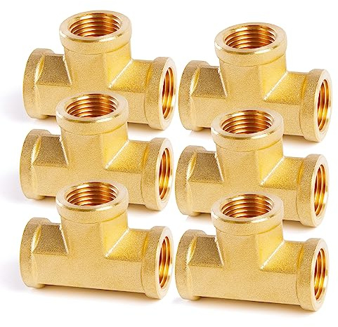 ChillWaves Brass Pipe Fitting, Tee 1/4 x 1/4 x 1/4 NPT Female Thread Adapter(6-PACK)