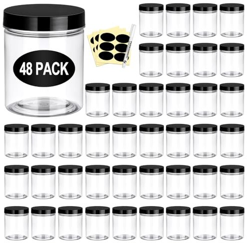 Eupako 48 Pack 6 OZ Plastic Jars with Lids, Small Plastic Jars with Lids