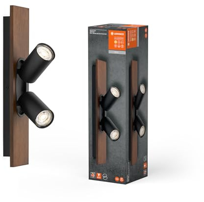 LEDVANCE DECOR SPOT MERCURY, 2 x 3,4W, 460lm, Holzoptik, schwarz, Spotleuchte, verstellbare Köpfe, vielseitig anwendbar, Innenraumspot, austauschbare LED-Lampen, warmweiße Lichtfarbe, GU10