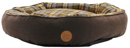 ANCOL Dog Donut Bed in Brown and Blue Tartan - Comfortable Indoors Snuggle Pad with Raised Rim - Cosy Puppy Mat Sleeping Place - 70cm
