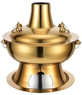 Fondue Olla Hot Pot Olla Caliente Multifuncional Vintage Shabu Hot Pot De Acero Inoxidable Shabu For Servir Olla Caliente Fondue Queso(Gold,30cm)