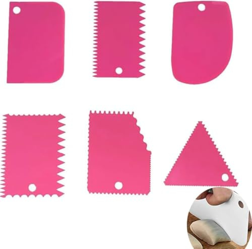 6Pcs Pink Cake Scraper Smoother Set, Multipurpose Food Scrappers, Dough Scraper, Non-Slip Plastic Icing Cake Smoother Scraper for Bread, Cake, Fondant