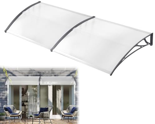 YRHome Auvent de porte d'entrée en polycarbonate transparent résistant aux intempéries, 5 mm Auvent solaire et pluie 300 x 100 cm