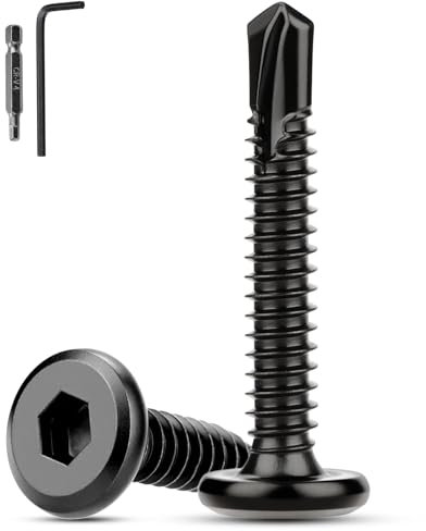 XRXYMQ 60 Piezas Tornillos Autorrroscantes acero Inoxidable M5.5x45mm Tornillos Autorrroscantes Para Chapa 410 de Hexágono Interior Negro con Destornillador Llave De Vaso Hexagonal