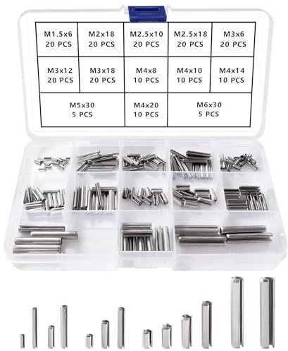 YIXISI 190 Pezzi 13 Dimensioni M1.5/M2/M2.5/M3/M4/M5/M6 Rotoli Perni Intaglio Molla Kit, Perni a Molla Scanalati in Acciaio Inossidabile 304, Perni a Molla Divisi, per Riparazione Automobilistica