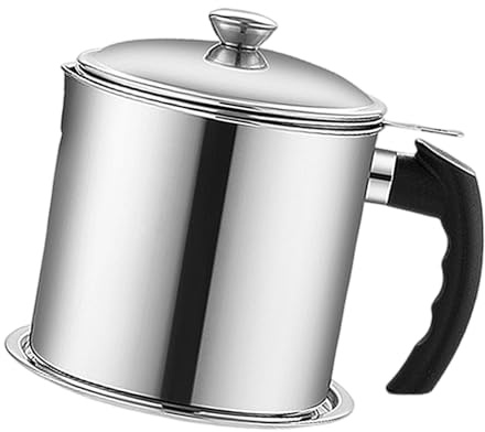 LAIOUSN Recipiente de aceite de cocina con colador, recipiente de grasa de cocina de acero inoxidable de gran capacidad para freír carne, tarro para freír carne