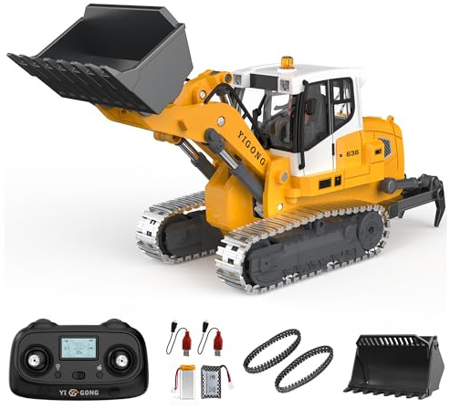 kolegend Profi-Funkfernsteuerung Bulldozer für Erwachsene - Metall-Mikro-Maßstab RC-Baumaschine mit Gewindespindel-Ladesystem, Dual-Battery in Tragekoffer