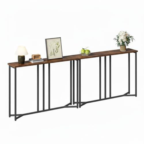 YITAHOME Mesa Consola, Juego de 2 100cm Consola Recibidor, Mesa Sofa, Mueble Entrada Recibidor, para Sala de Estar, Pasillo, Marco de Metal, Marrón Rústico y Negro