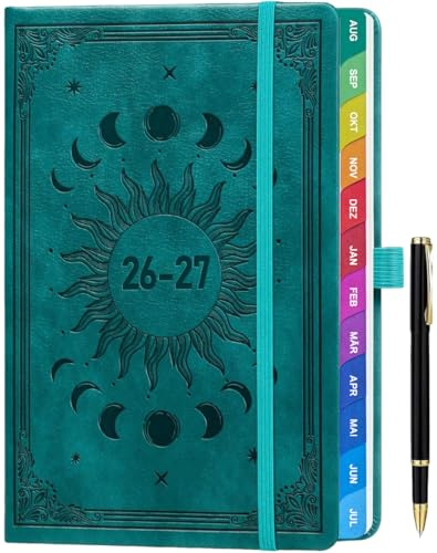 ZXHQ Lehrerkalender 2026–2027 A5+, Lehrerplaner/Schulplaner mit Monatsübersicht, Hardcover, 208 Seiten, Farbig Gestaltete Innenseiten & Monatsregister, Mit Innentasche, 16,5 x 22 cm, Türkis
