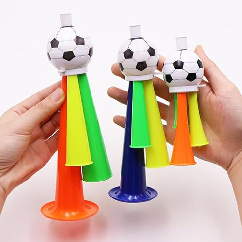 OHAANYY Lot 3 Vuvuzelas Stade - 3 Tailles (S/M/L) avec Corde - Plastique Qualité Pro pour Adultes 14+ - Matchs/Coupe du Monde/Événements