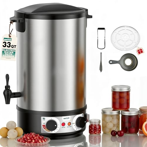 WantJoin Water Bath Canner - 33QT Stainless Steel Electric Canner 1800W, Adjustable Temperature 86-212°F & Timer 30-180min for Home Canning, Includes Rack Jar Lifter Funnel, Makes 11 Quart Jars