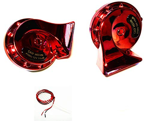 YIYIDA Clacson Car Horn Corno per auto Corno per camion 115 DB Corno elettrico Tromba d'aria Rosso Corno per alta e bassa tonalità con staffa in metallo per qualsiasi camion per 12V Moto yacht ecc