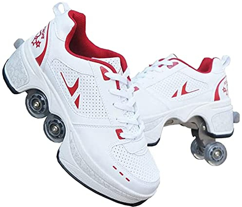 SXZHSM Deformation Roller Shoes Scarpe da Skate per Donna Uomo, Ragazzi Bambini Scarpe con Ruote Roller Sneakers Scarpe, per Regalo per Principianti Unisex,Red-EU42