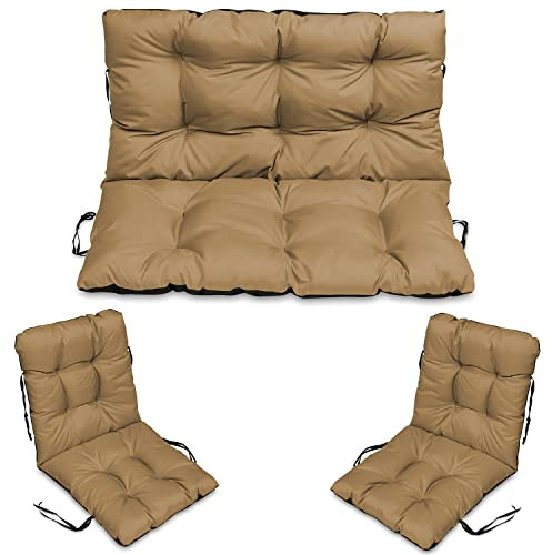 SuperKissen24. Sitzkissen Bankkissen Bankauflage - 120x50 cm und Rückenlehne 120x60 cm mit 2er 48x96 cm Stuhlkissen Set - Outdoor und Indoor - Beige
