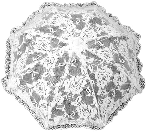 Akozon Spitzenschirme für, Bastelblumen, Spitze, Stickerei, Party, Sonnenschirm, Bühnenauftritt, Mini, Dekorativer Regenschirm, Dekorationszubehör, Teeschirm, Hochzeit, Kinder (51241 weiß Gebleicht)