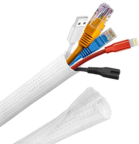 Josnown Cable Tidy Sleeve, 6m Cable Management Tube for PC/TV, Diameter 12-20mm, Self Adhesive Protector Wire Tidy Organiser for Home, Office - White