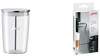 Jura 72570 Glas-Milchbehälter 0,5 L inklusive Milchschlauch, Transparent, 9,2 x 9,2 x 13,5 cm & 24114 Milchschlauch mit Edelstahlummantelung HP3 Silber