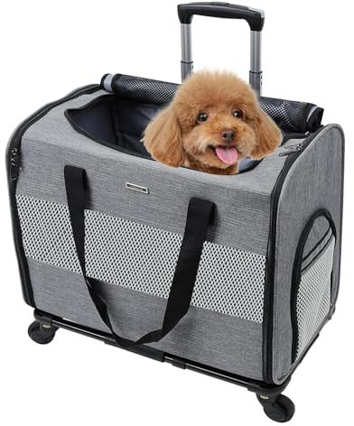 BEAUTYMONKEY.K Hundetransportbox mit Rollen für Klein Hunde, Haustiertransportbox mit Rollen für kleine Hunde und Katzen bis 10kg, Hundetasche mit Rollen Ideal für Chihuahua Schnauzer
