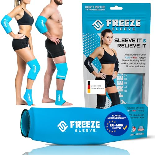 FREEZE SLEEVE Bandage rafraîchissant avec fonction chauffante. Réutilisable et tient seul, avec effet à 360°, pack réfrigérant pour genoux, coudes, articulations, aide en cas de douleurs au genou du