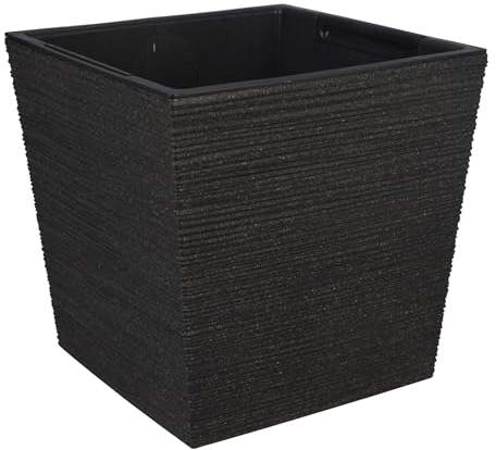 PROGARDEN Blumentopf mit Einsatz 24x23,5cm Kunststoff 1 Stück - Pflanzgefäß Pflanzeinsatz mit Henkel - Blumenübertopf eckig - Aussenbereich & Innenbereich Pflanzentopf - Schwarz