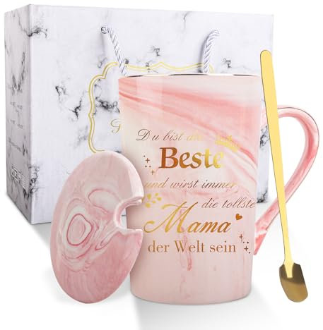 Belillpipi Geschenke für Mama, Mama Tasse mit Löffel, Deckel, Geschenkbox, Weihnachtsgeschenke, Geburtstagsgeschenk für, Geschenk Geburtstag Frau, Mutter Geschenke, Muttertagsgeschenk, Rosa