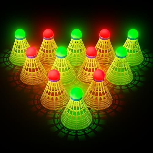 HIRALIY LED Nylon Badminton Shuttlecocks 6 Pack, Green and Red