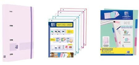 Oxford, Live & Go Lot de 4 classeurs en plastique Polyfoam avec recharge de 5 bandes quadrillées 5 x 5 et séparateurs en plastique, mauve pastel