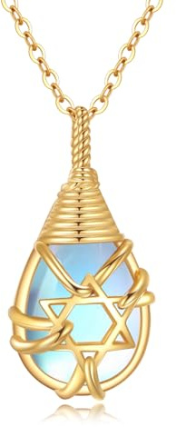 YAFEINI Star Of David Necklace Sterling Silver Moonstone Hexagram Necklace Jewish Star Pendant Jewelry For Women