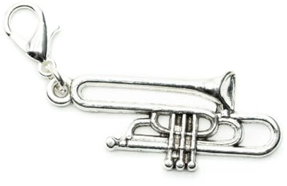 Miniblings trombon berlock hänge musikinstrument konsert vindinstrument silver – handgjorda modesmycken | silverpläterat hänge – berlock hänge armband – hänge för armband, 35mm, Metall, Inte känd