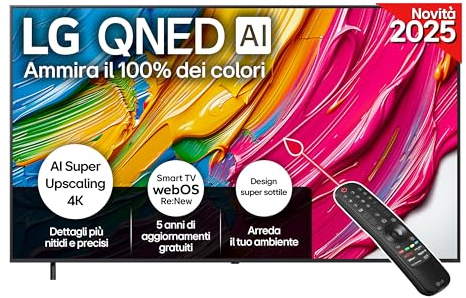 LG QNED AI QNED80 TV 86 pollici, Smart TV 4K, Processore α7 Gen8, Dynamic QNED Color, Design Super Slim, webOS con AI e telecomando puntatore AI, Gaming con VRR 4K@60Hz, 86QNED80A6A 2025