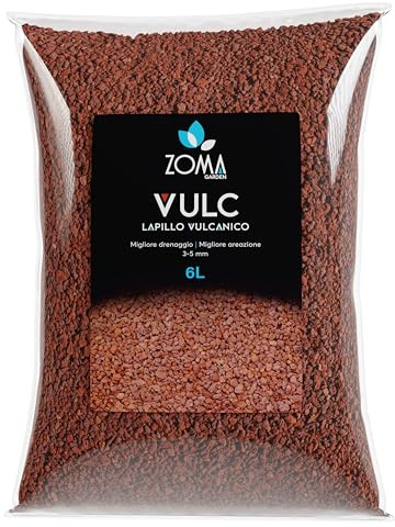 ZOMA VULC Lapillo vulcanico per piante 3/5 mm, migliora drenaggio e composizione del substrato, Ideale per bonsai, piante Grasse e giardino - Made in Italy - 6L