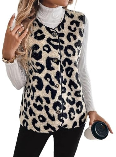 Youkly Gilet pour femme - Couleur unie - Col en V - Boutons - Gilet polaire sans manches - Gilet en fourrure - Gilet court en peluche pour femme