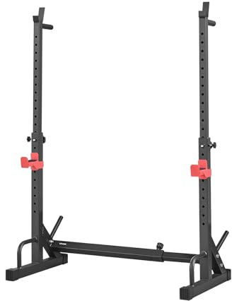 VEVOR Rack à Squats Multifonctionnel, Cage à Squat avec Hauteur et Largeur Réglables, pour Développé Couché Pompe Musculation Gym et Domicile, avec Supports pour Barres d'Haltères et Crochets en J