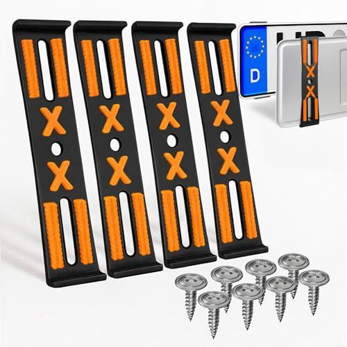 Soporte para matrícula de coche, universal, discreto, seguro y duradero, casi invisible, juego para 2 matrículas, incluye tornillos de fijación, color negro y naranja
